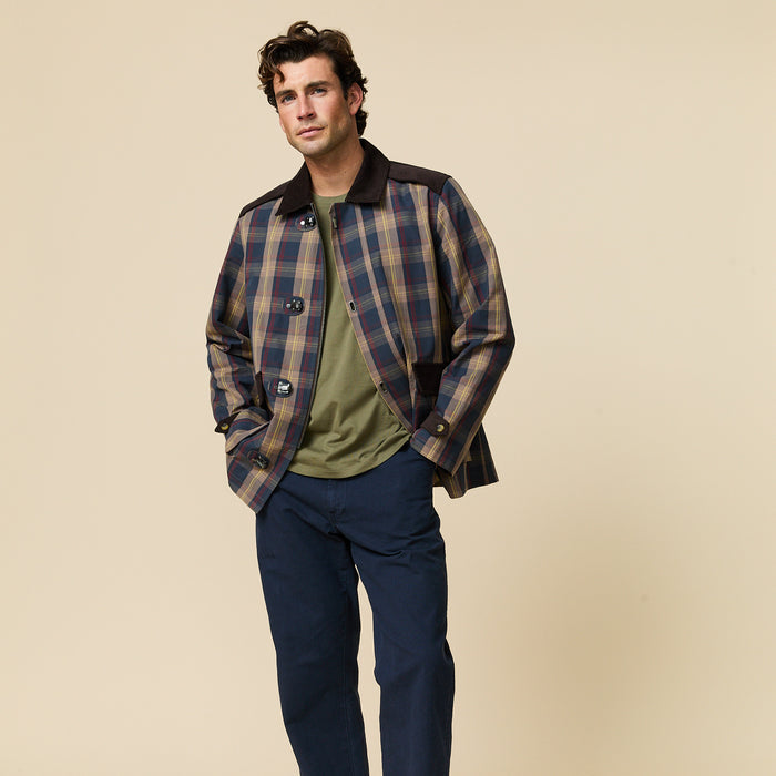Men's Plaid Oilcloth Coat Dark Brown