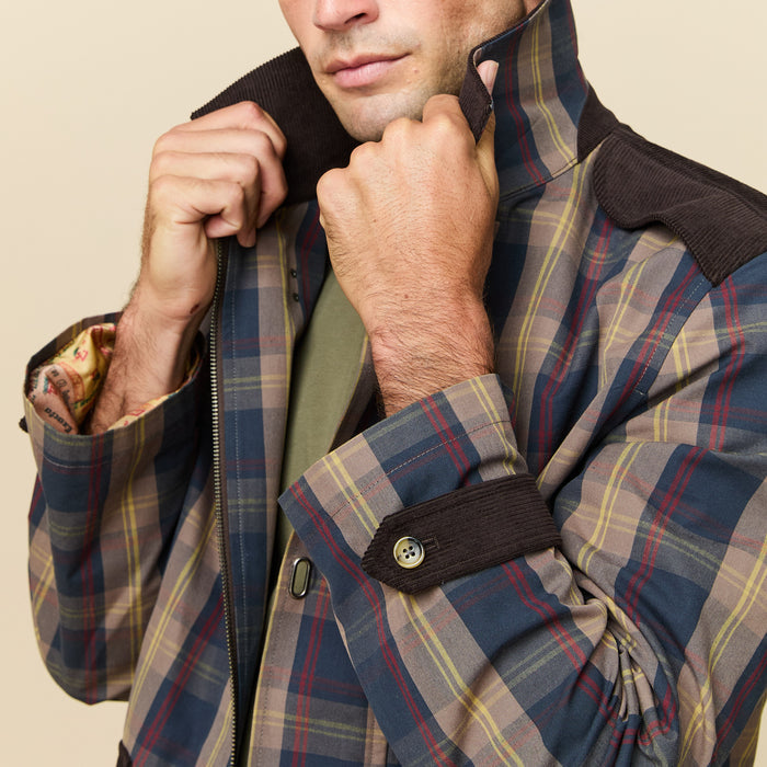 Men's Plaid Oilcloth Coat Dark Brown