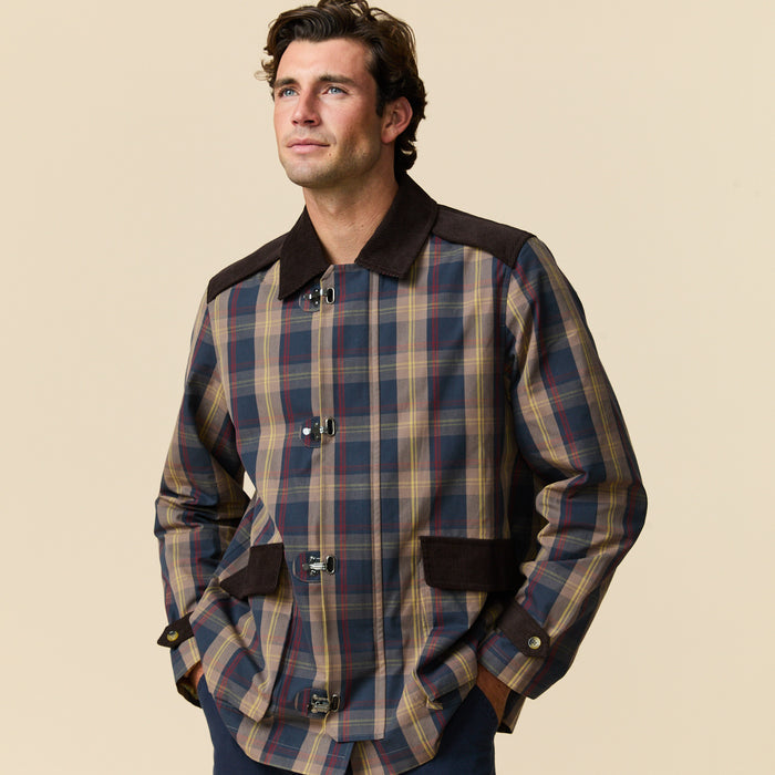 Men's Plaid Oilcloth Coat Dark Brown