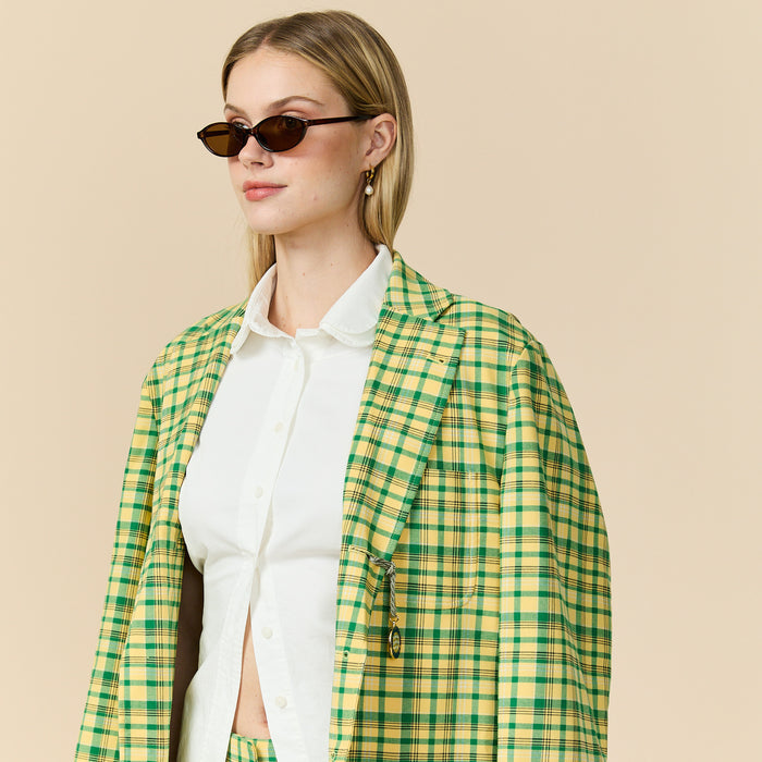 Men's Plain Weave Blazer Yellow Plaid