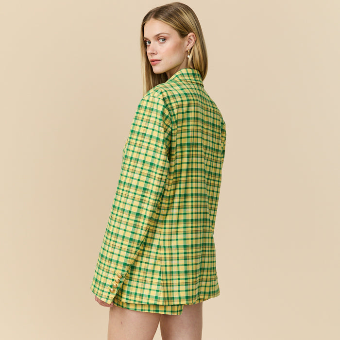 Men's Plain Weave Blazer Yellow Plaid