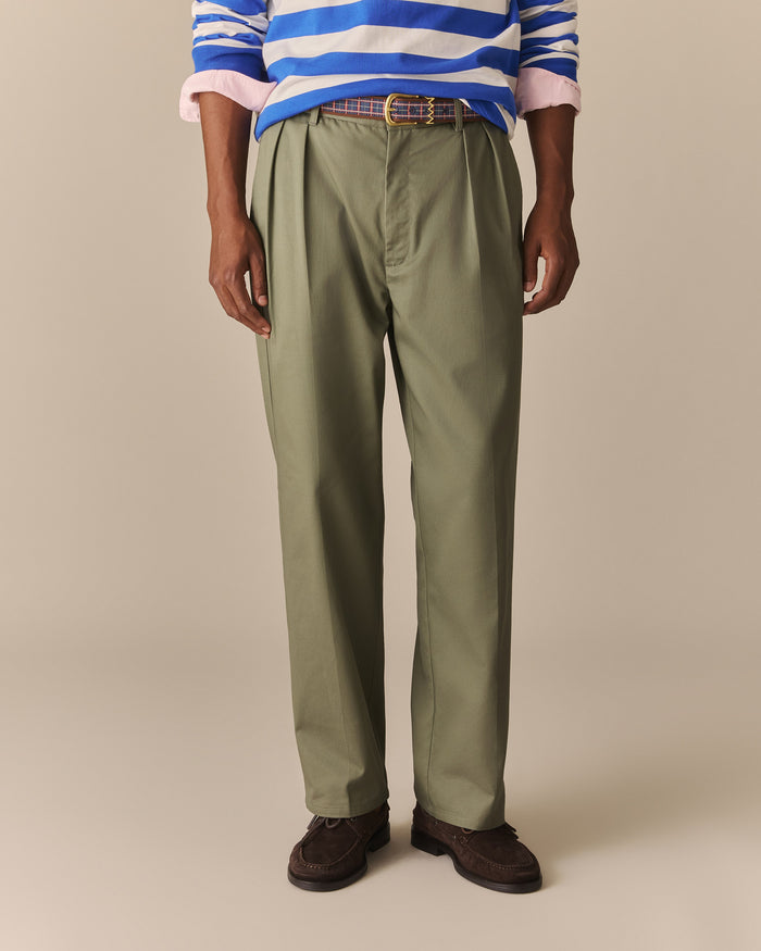 Men's Pleated Cotton Twill Pant Dark Olive Dark Olive / 38