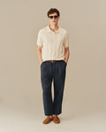 Men's Pleated Linen Tapered Pant Navy