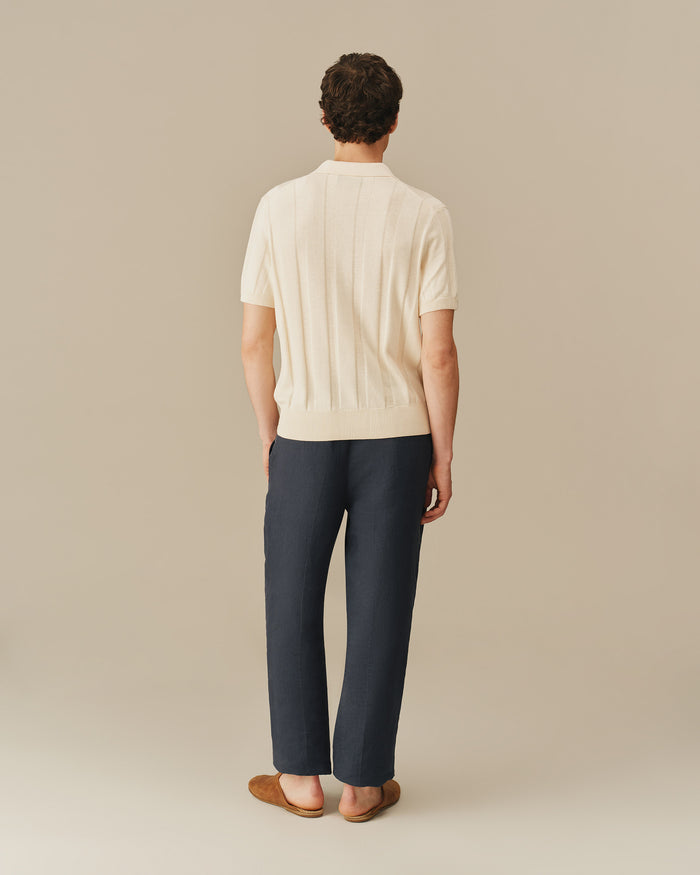 Men's Pleated Linen Tapered Pant Navy