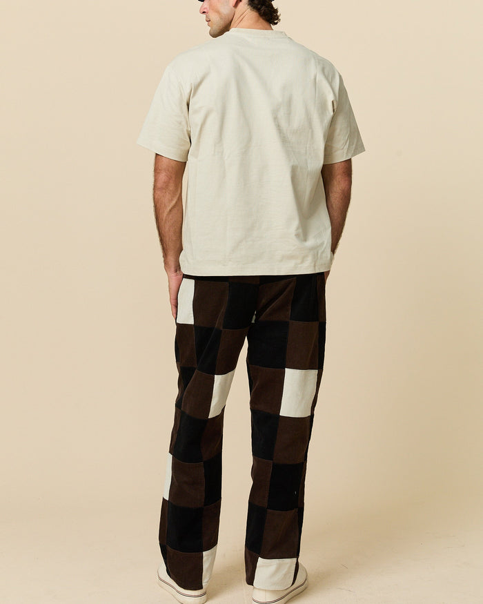 Men's Pleated Patchwork Corduroy Pant Brown Patchwork