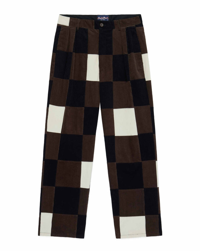 Men's Pleated Patchwork Corduroy Pant Brown Patchwork