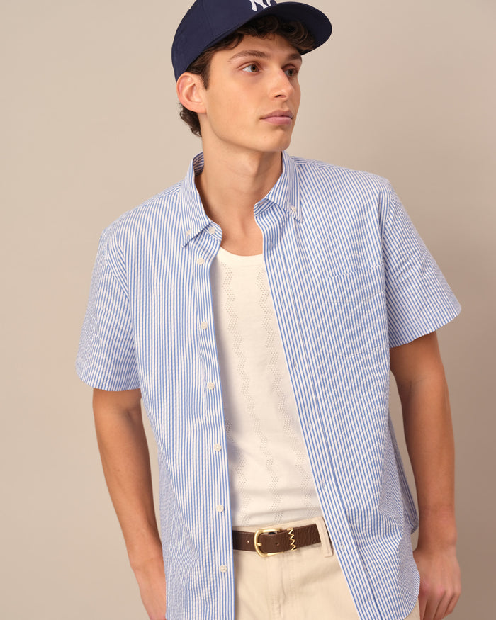 Men's Seersucker Shirt Blue