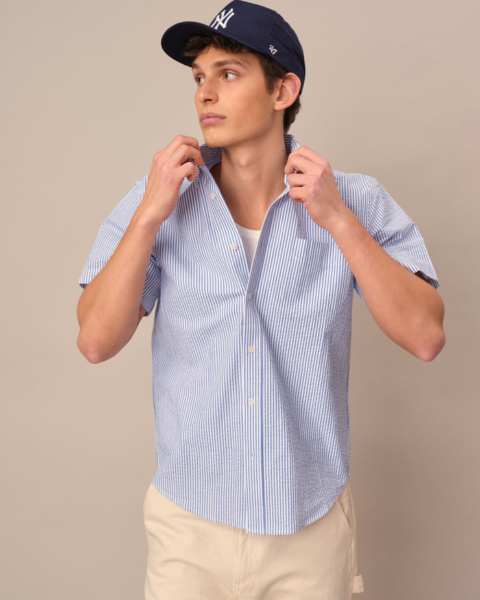 Men's Seersucker Shirt Blue
