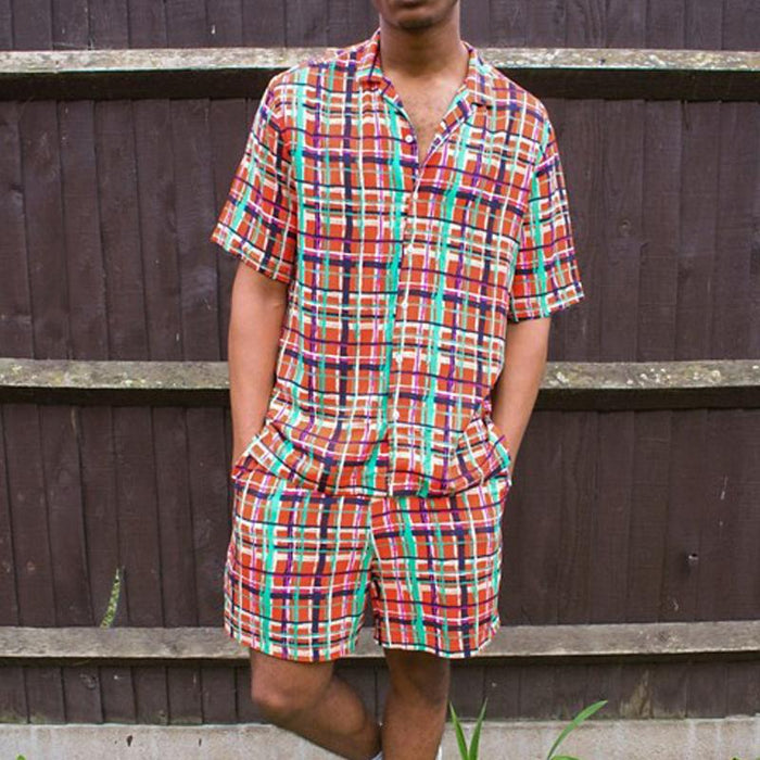 Men'S Summer Color Matching Plaid Loose Suit
