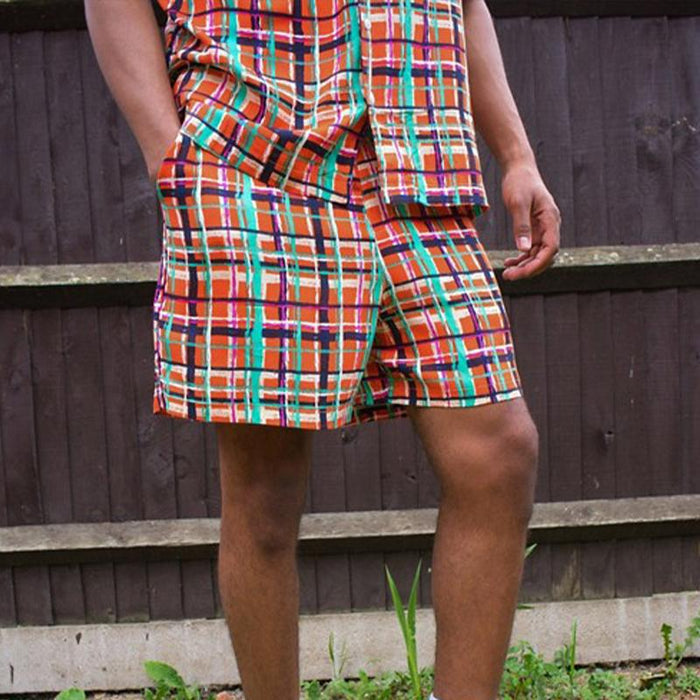 Men'S Summer Color Matching Plaid Loose Suit