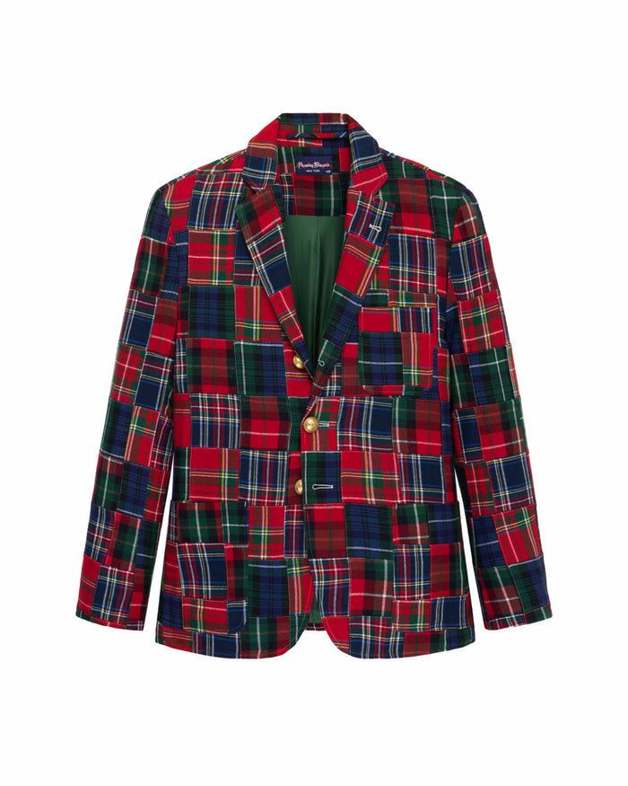 Men's Twill Patchwork Blazer Holiday Patchwork Plaid