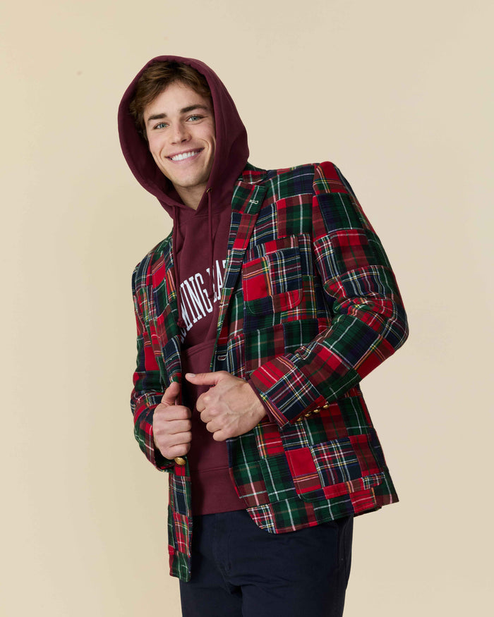 Men's Twill Patchwork Blazer Holiday Patchwork Plaid