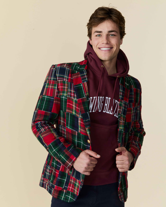 Men's Twill Patchwork Blazer Holiday Patchwork Plaid