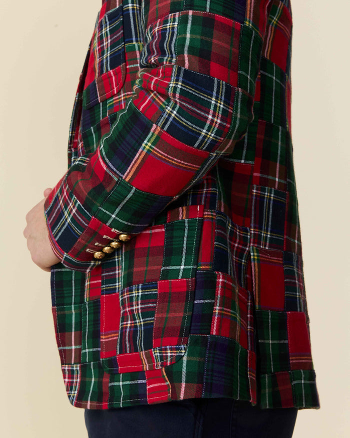 Men's Twill Patchwork Blazer Holiday Patchwork Plaid