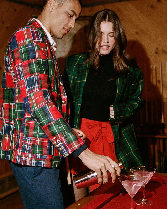 Men's Twill Patchwork Blazer Holiday Patchwork Plaid