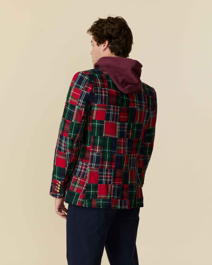 Men's Twill Patchwork Blazer Holiday Patchwork Plaid