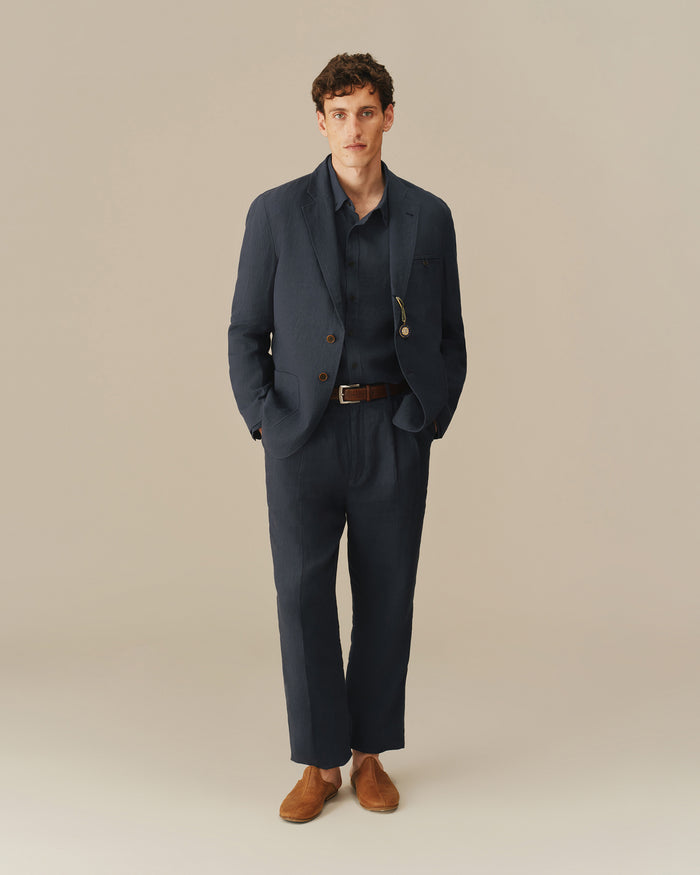 Men’s Welt Pocket Linen Blazer Navy