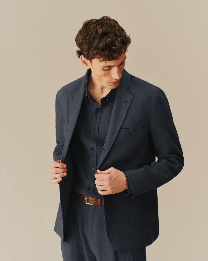 Men’s Welt Pocket Linen Blazer Navy