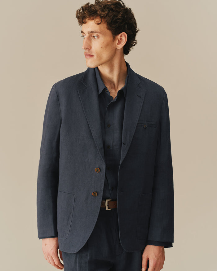 Men’s Welt Pocket Linen Blazer Navy
