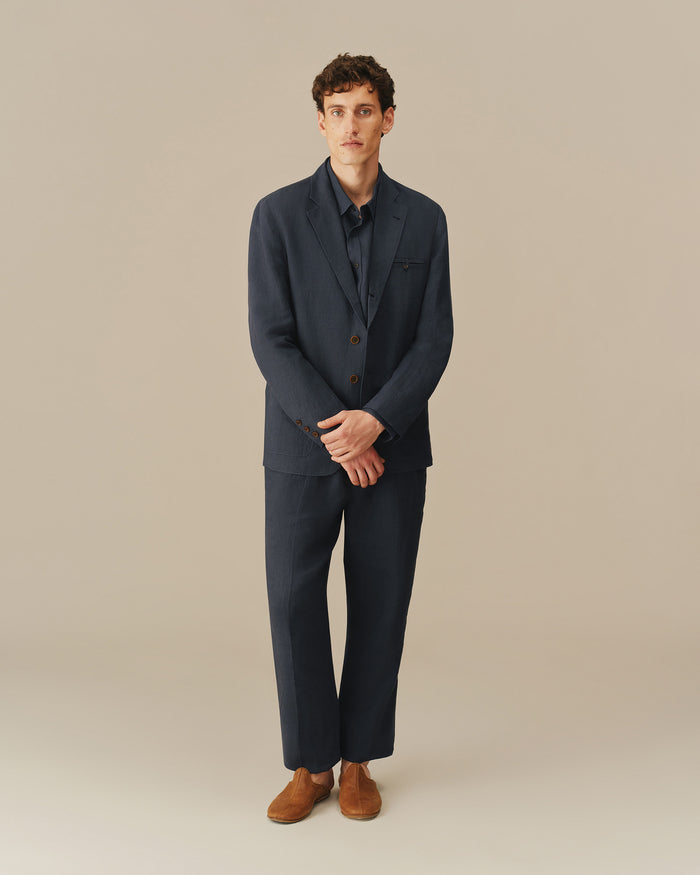 Men’s Welt Pocket Linen Blazer Navy