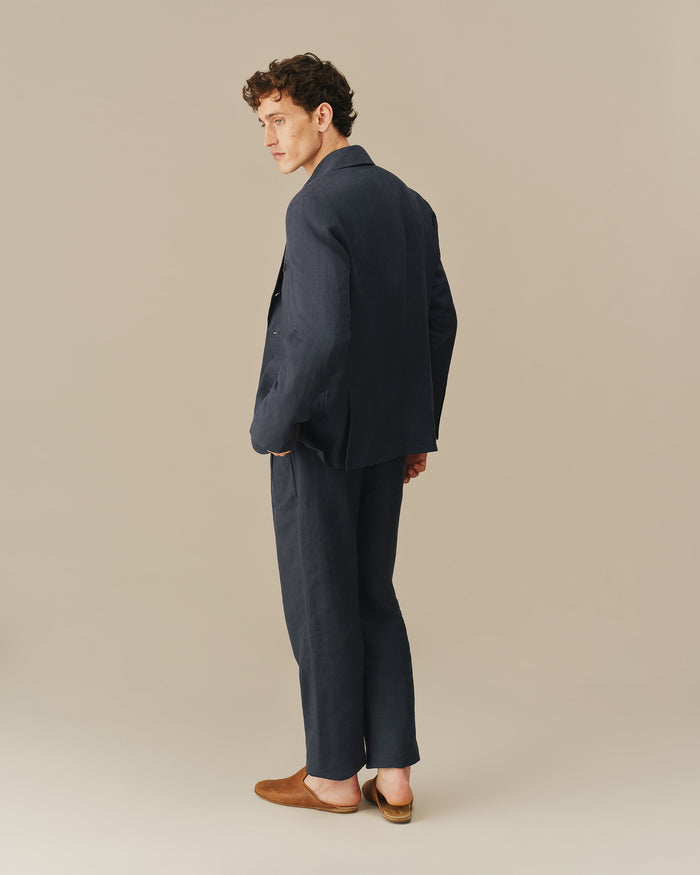 Men’s Welt Pocket Linen Blazer Navy
