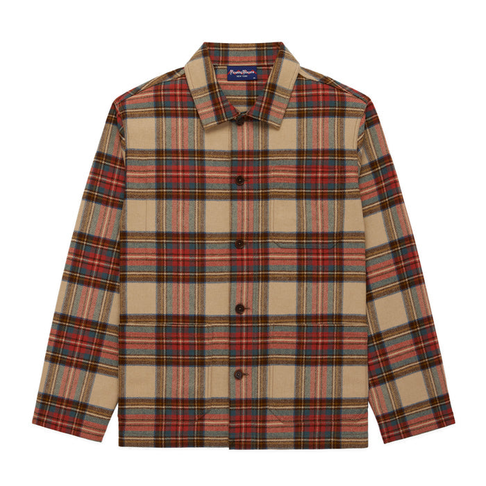 Men's Wool Stewart Tartan Chore Jacket Neutral Plaid