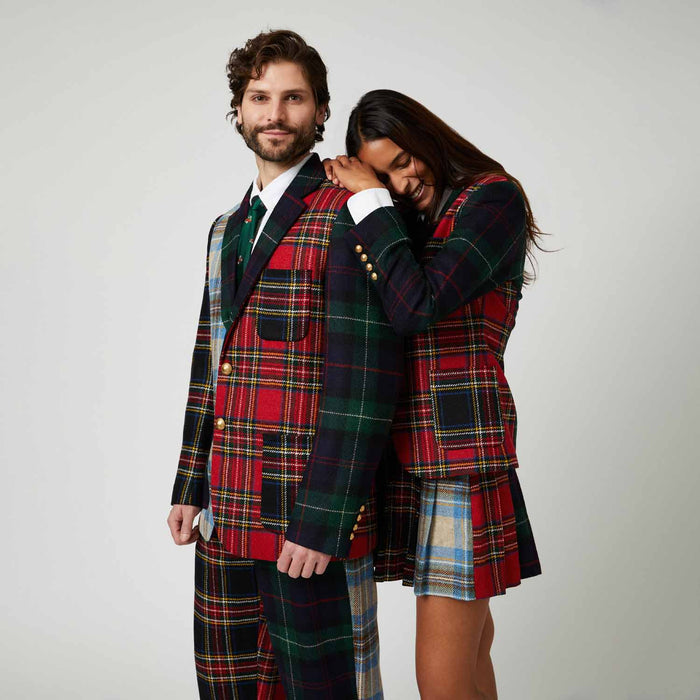 Men's Wool Tartan Relaxed Pleated Pant Cocktail Holiday