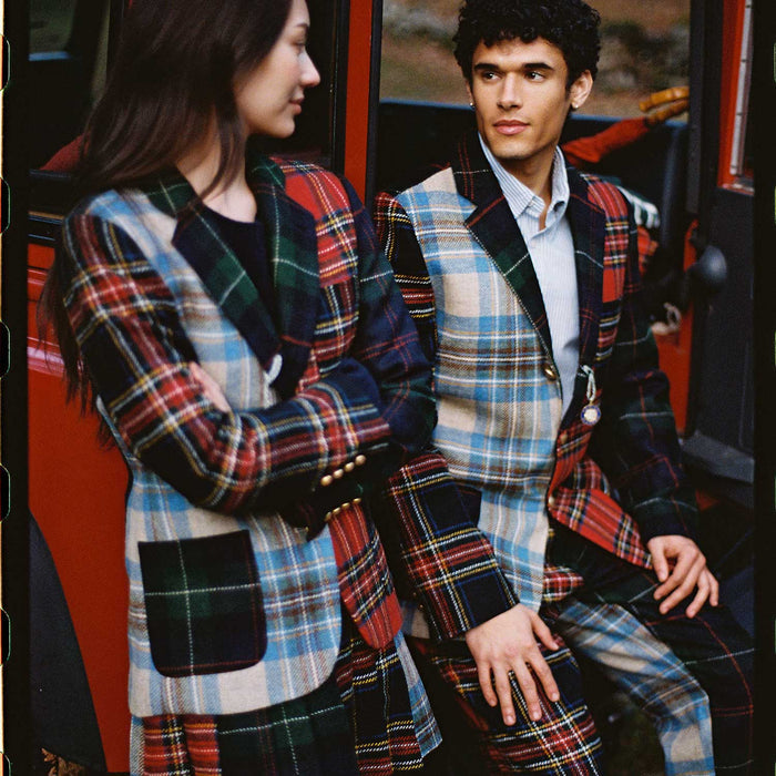 Men's Wool Tartan Relaxed Pleated Pant Cocktail Holiday
