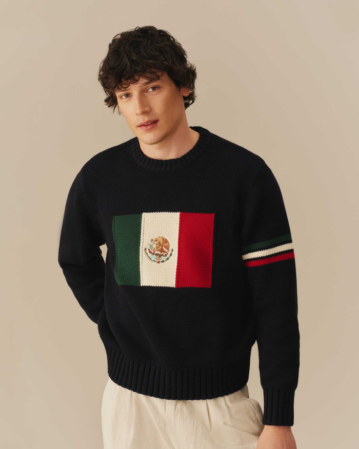 Mexico Flag Crewneck Sweater Navy