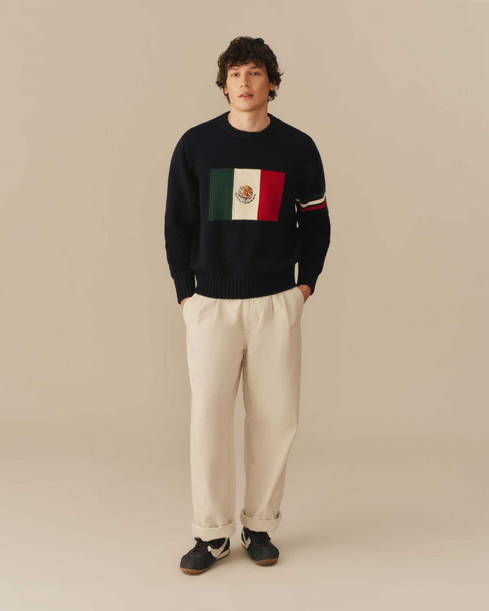 Mexico Flag Crewneck Sweater Navy