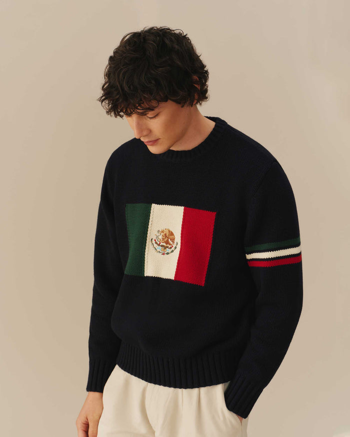 Mexico Flag Crewneck Sweater Navy