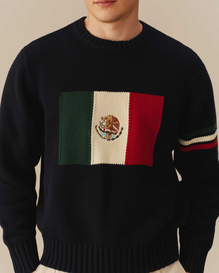 Mexico Flag Crewneck Sweater Navy
