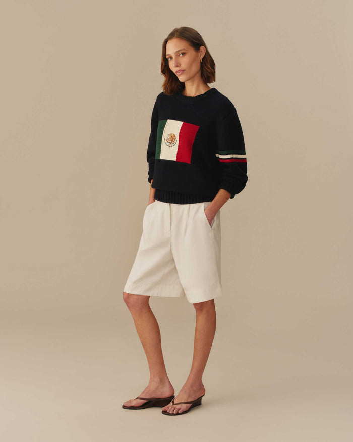 Mexico Flag Crewneck Sweater Navy
