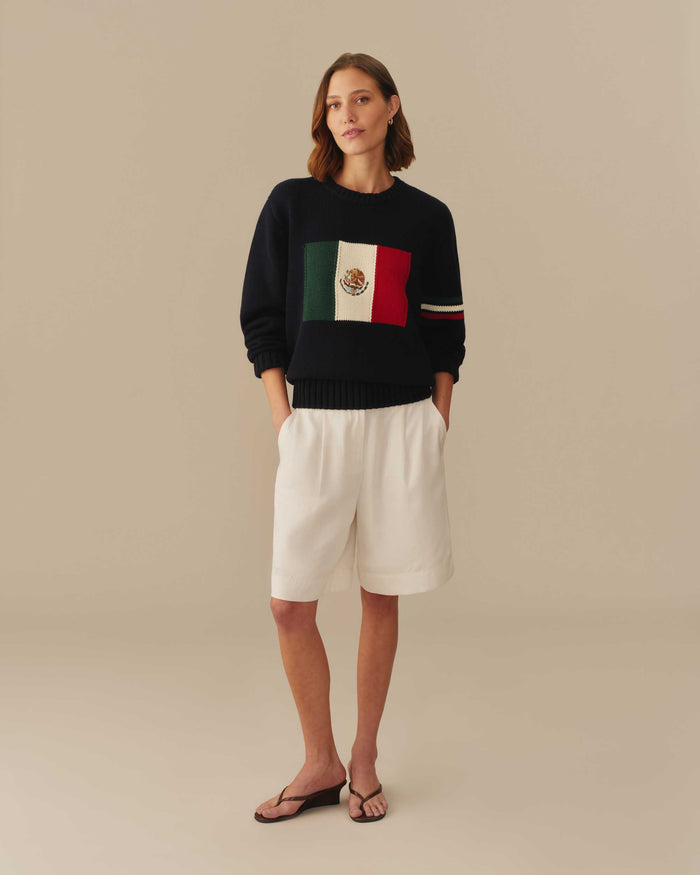 Mexico Flag Crewneck Sweater Navy