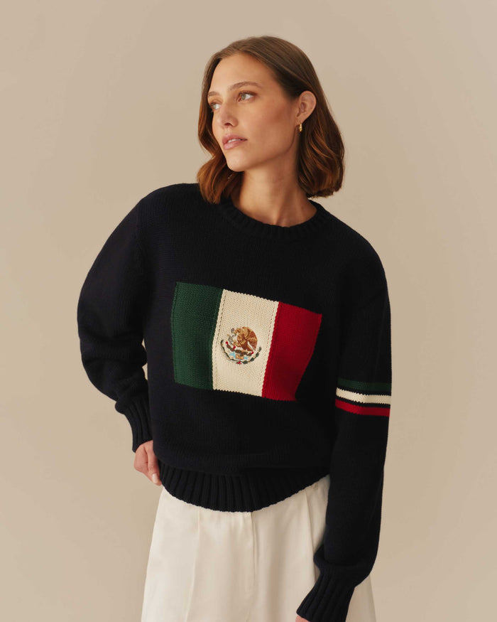 Mexico Flag Crewneck Sweater Navy
