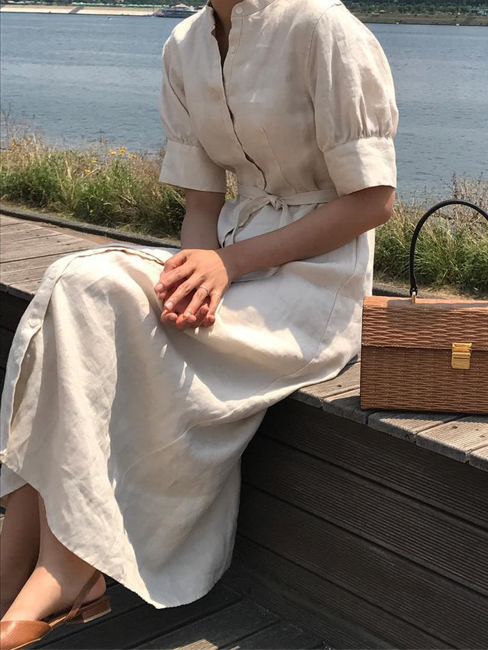Middle Sleeve Solid Color Casual Shirt Dress