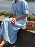 Middle Sleeve Solid Color Casual Shirt Dress