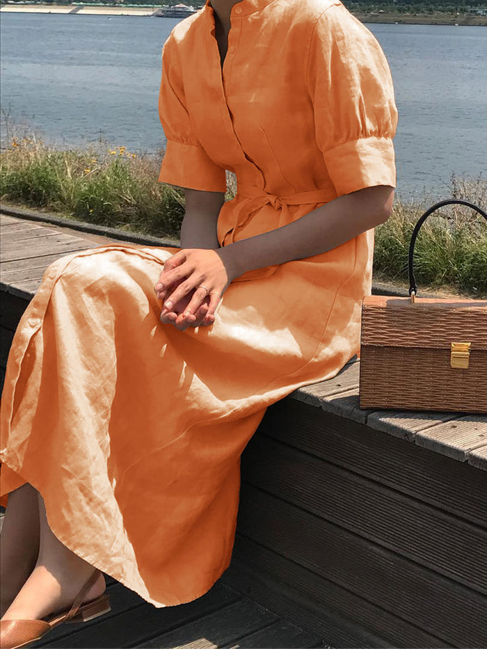 Middle Sleeve Solid Color Casual Shirt Dress