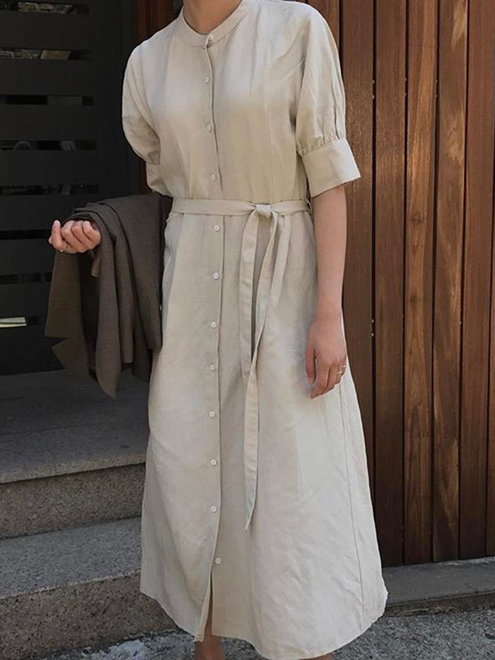 Middle Sleeve Solid Color Casual Shirt Dress