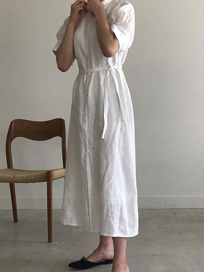 Middle Sleeve Solid Color Casual Shirt Dress