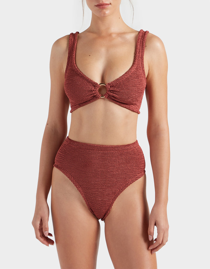 Nadine Bikini Set with Gold Hoop - Metallic Rosewood