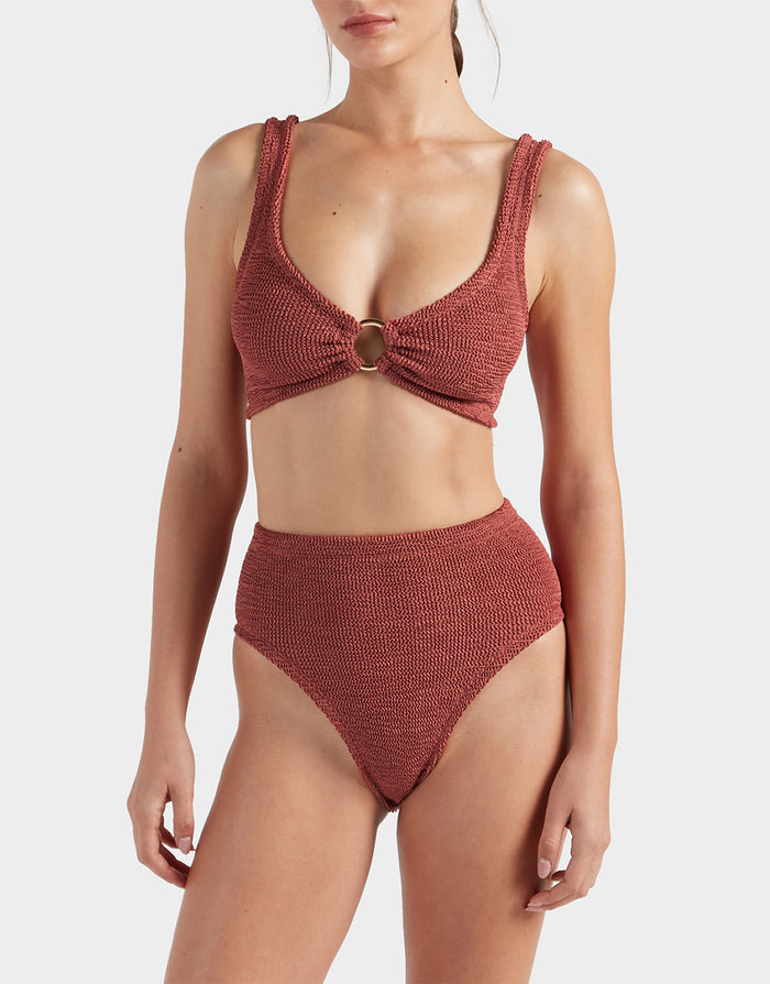 Nadine Bikini Set with Gold Hoop - Metallic Rosewood