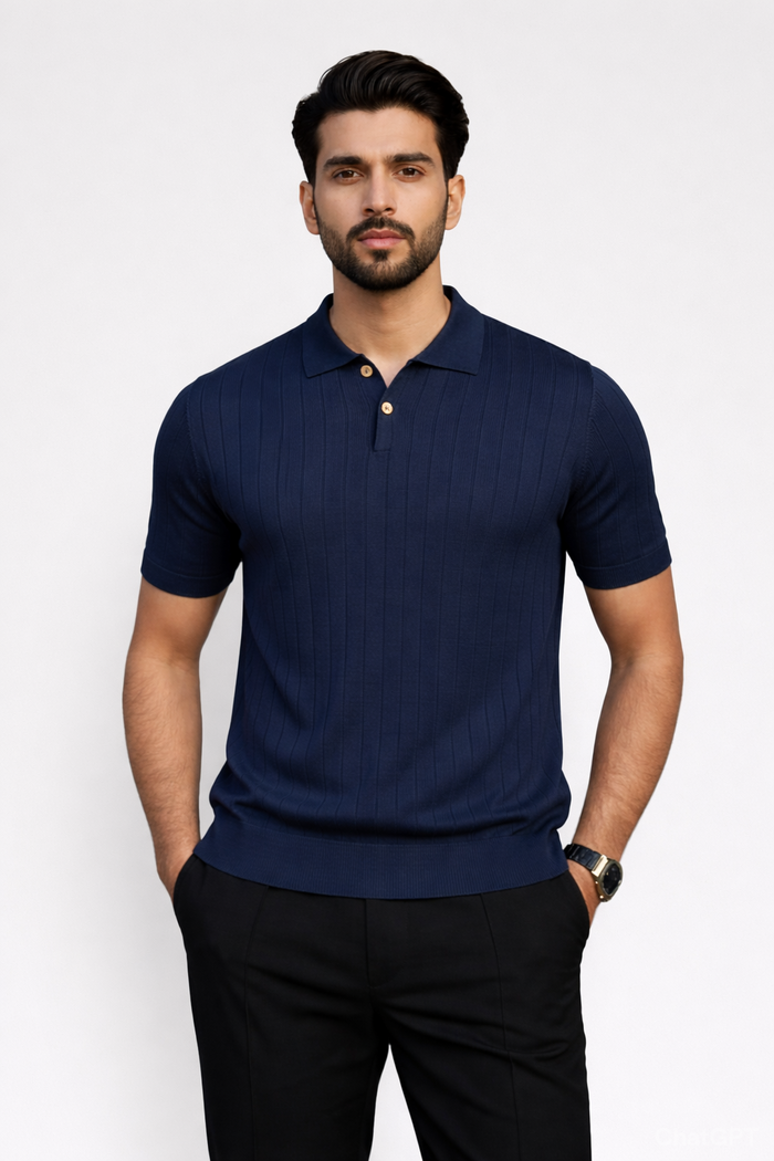 Navy Knitted Polo Shirt