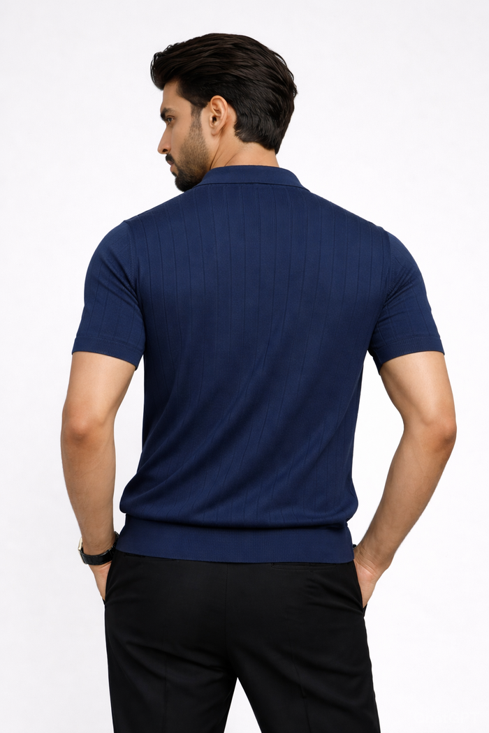 Navy Knitted Polo Shirt