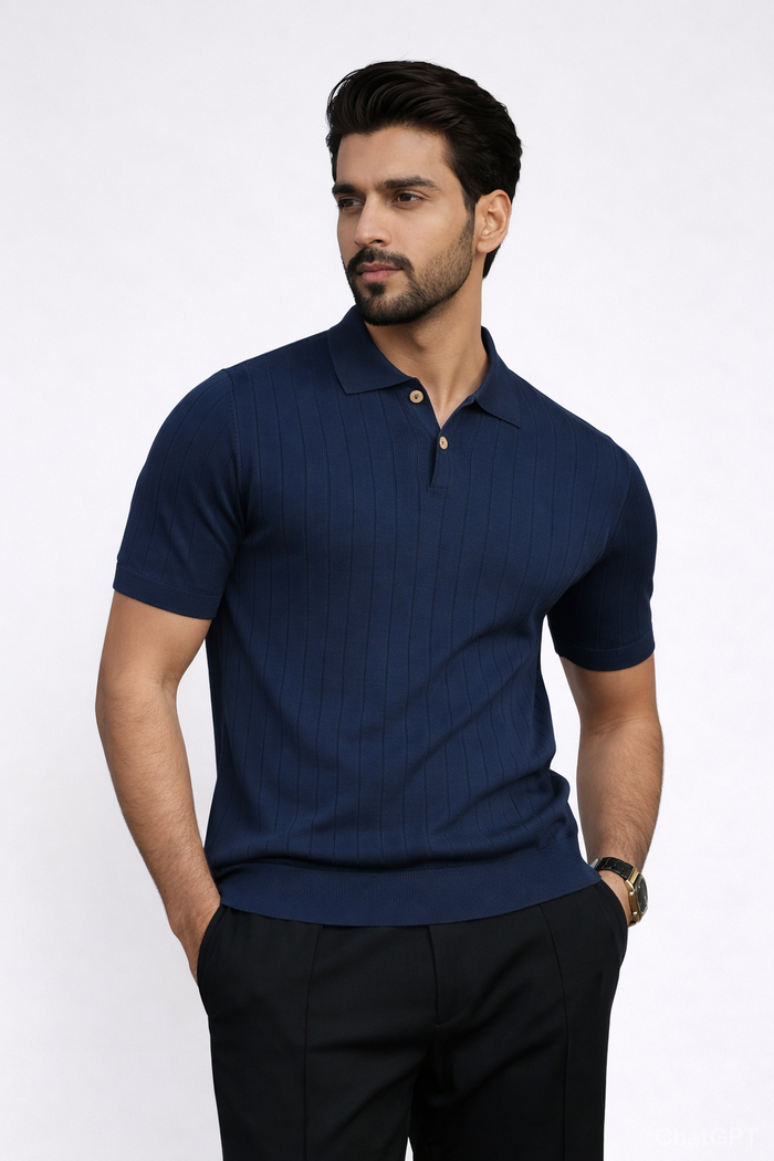 Navy Knitted Polo Shirt