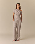 Olivia Draped Asymmetrical Houndstooth Blouse Beige Beige / XL