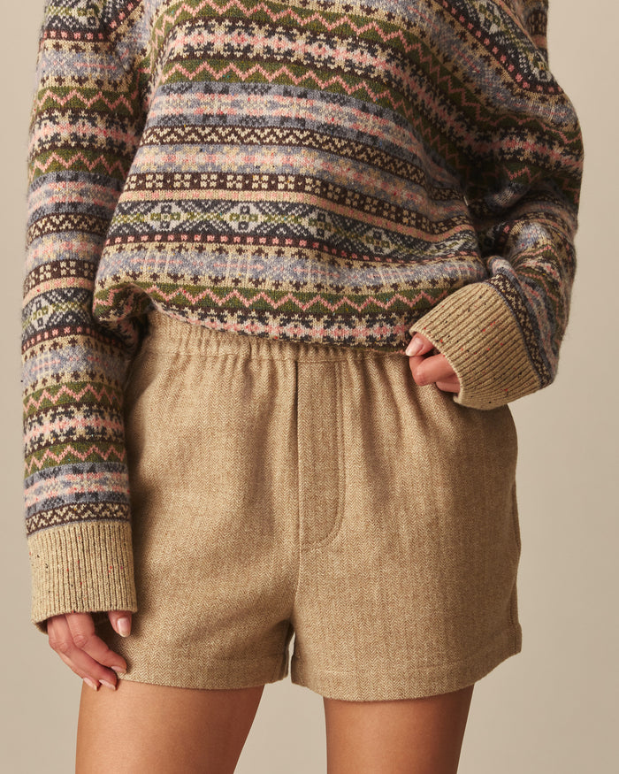 Ollie Herringbone Casual Shorts Camel