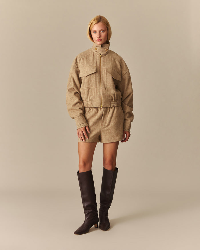 Ollie Herringbone Casual Shorts Camel