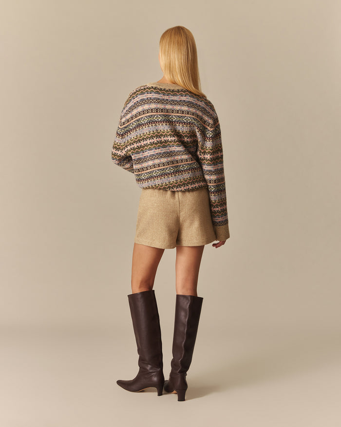 Ollie Herringbone Casual Shorts Camel