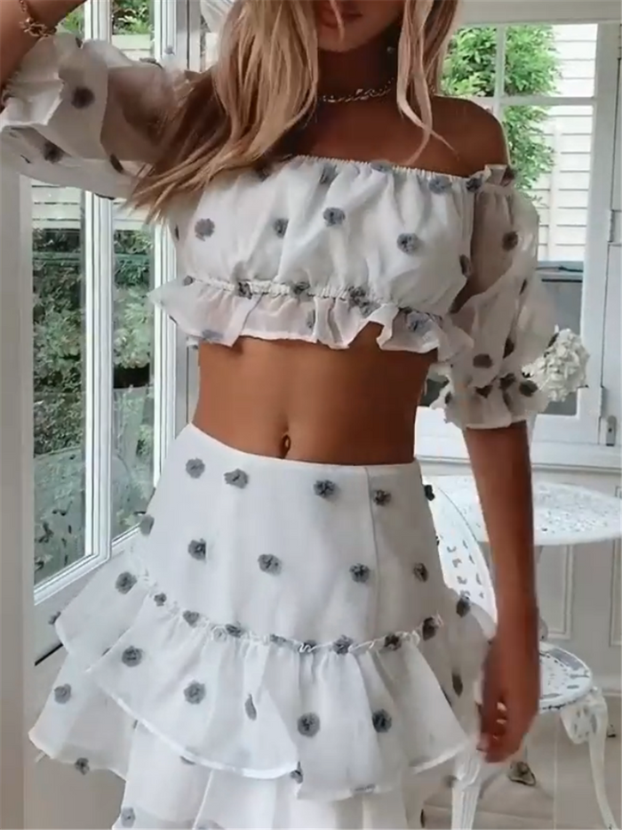 One-line Collar Fashion Mesh Suit